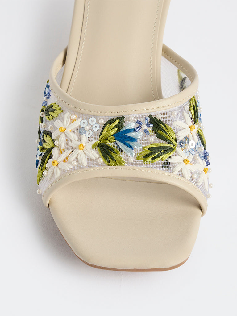 LUNA BLU Blue Embroidered Kitten Heel Sandals
