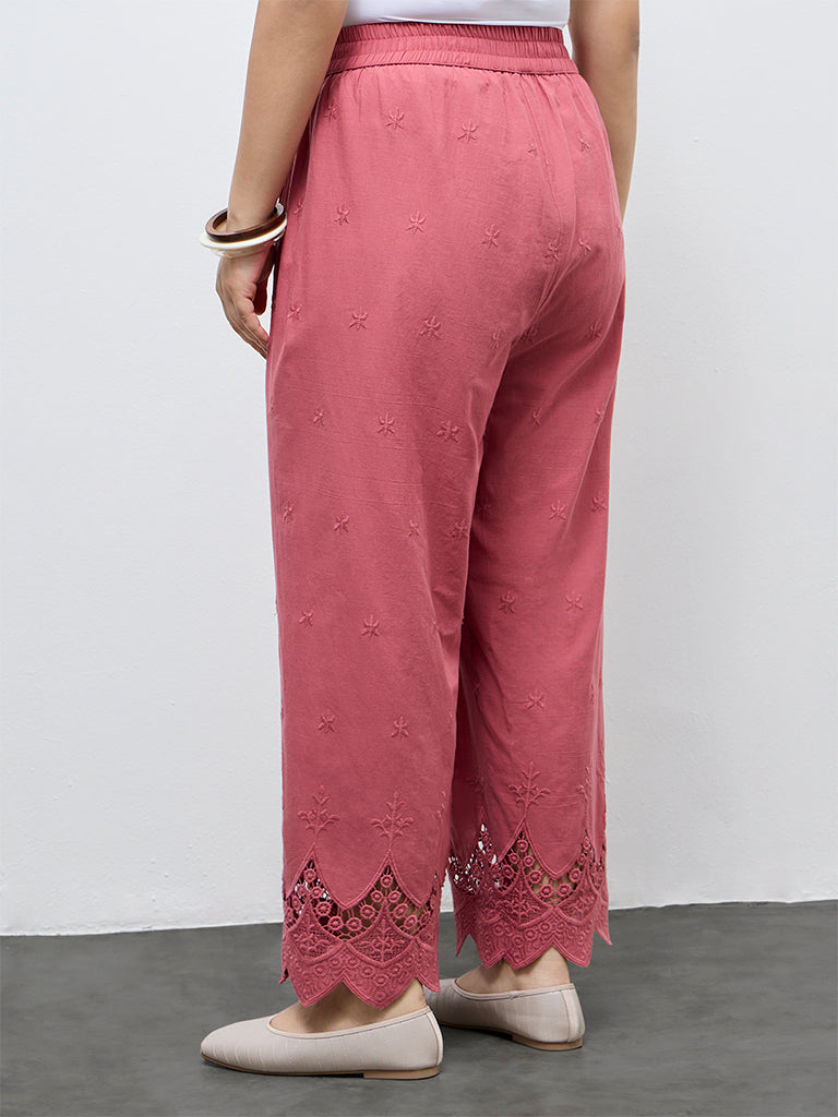 Diza Dusty Pink Embroidered Cotton Pants