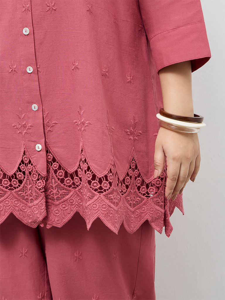 Diza Dusty Pink Embroidered Cotton Tunic