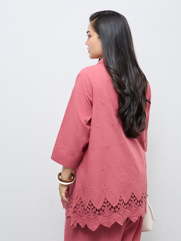 Diza Dusty Pink Embroidered Cotton Tunic