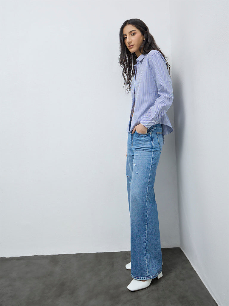 Nuon Blue Striped Cotton Shirt