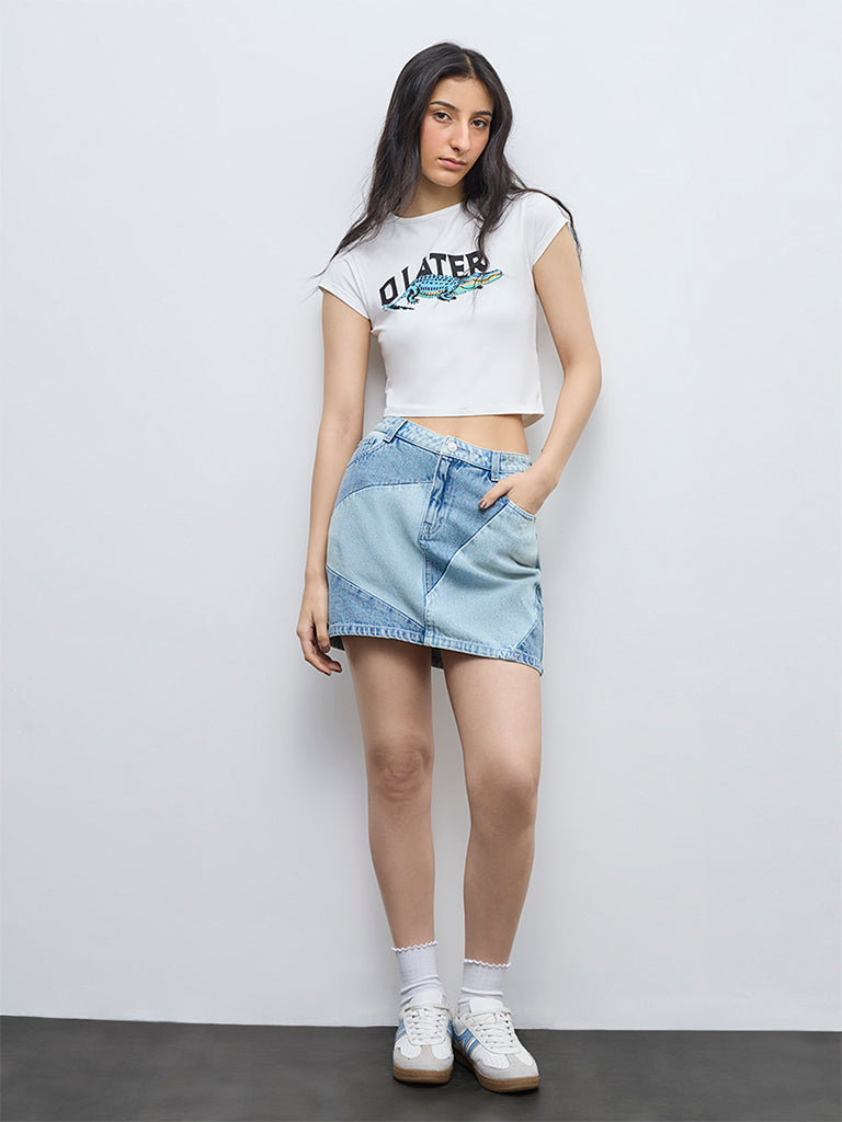 Nuon White Printed Cotton-Blend T-Shirt