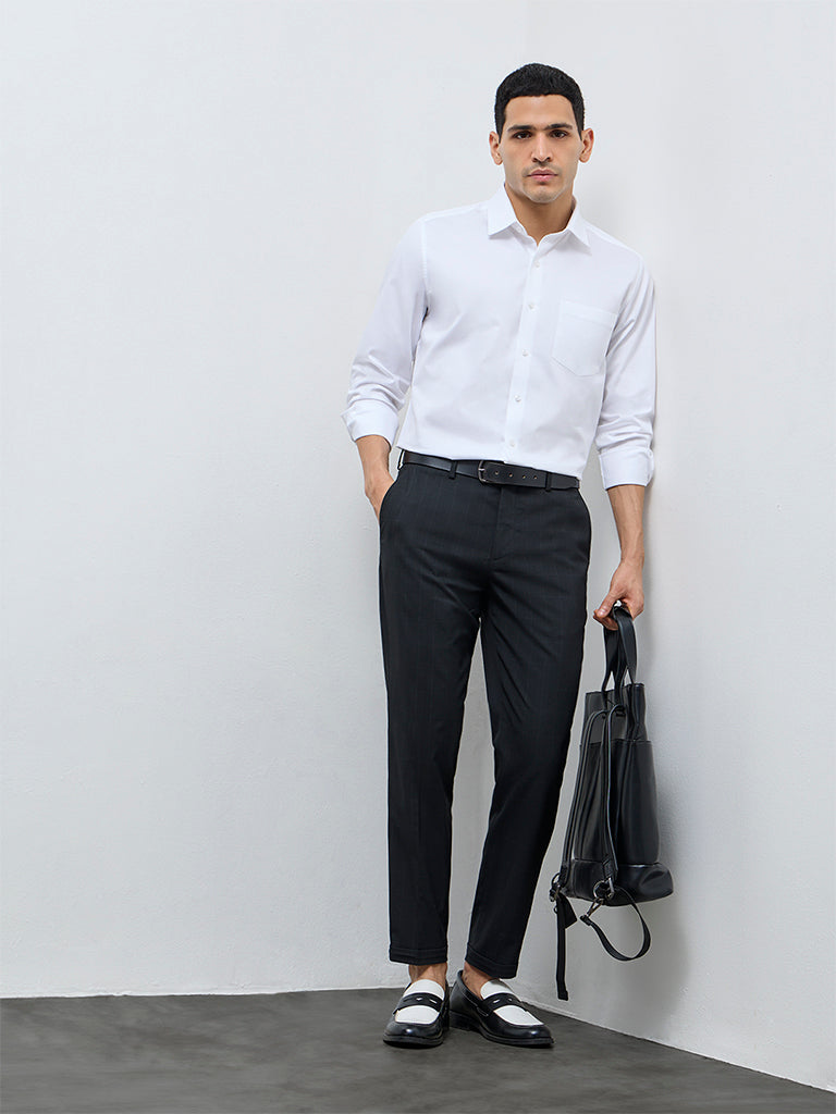 WES Formals White Solid Slim-Fit Cotton Shirt