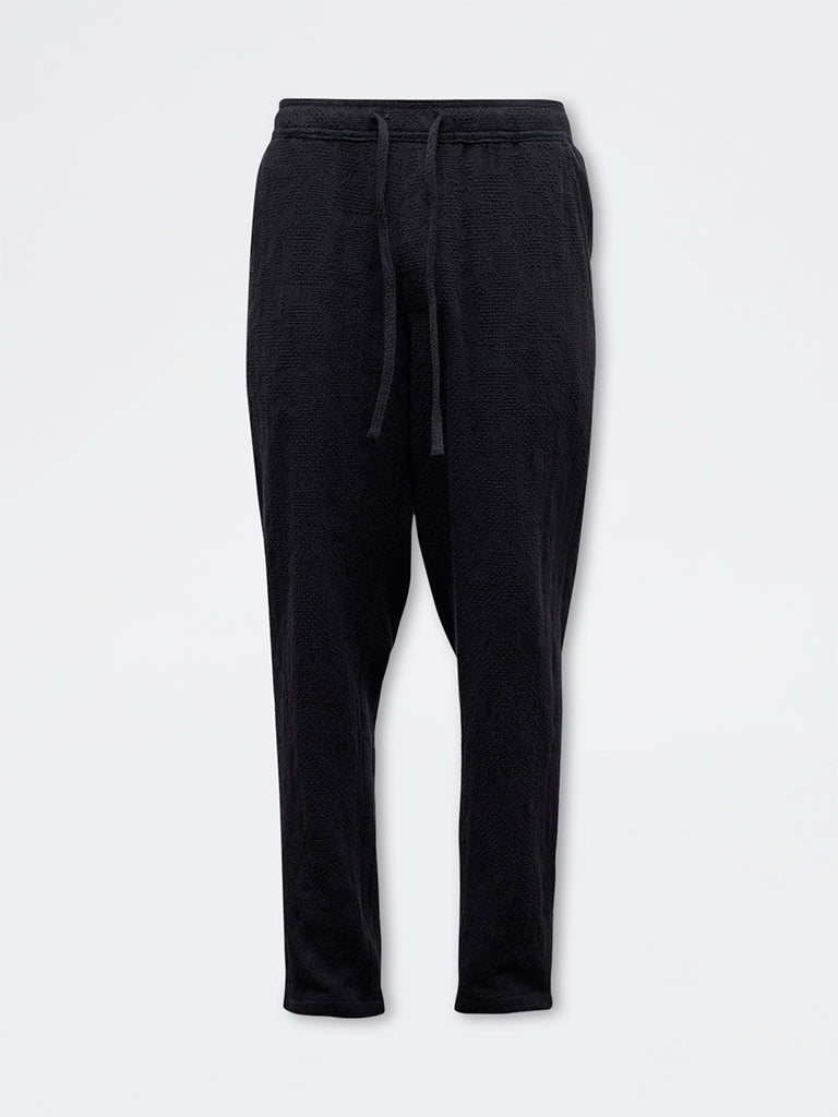 ETA Black Textured Relaxed-Fit Mid-Rise Cotton Chinos
