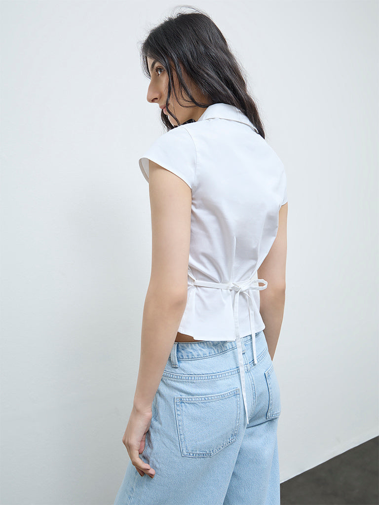 Nuon White Ruched Cotton Shirt