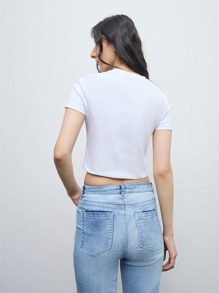 Nuon White Cotton-Blend T-Shirt