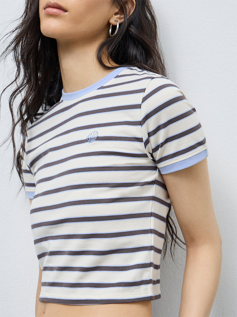 Nuon Cream Striped Cotton-Blend T-Shirt