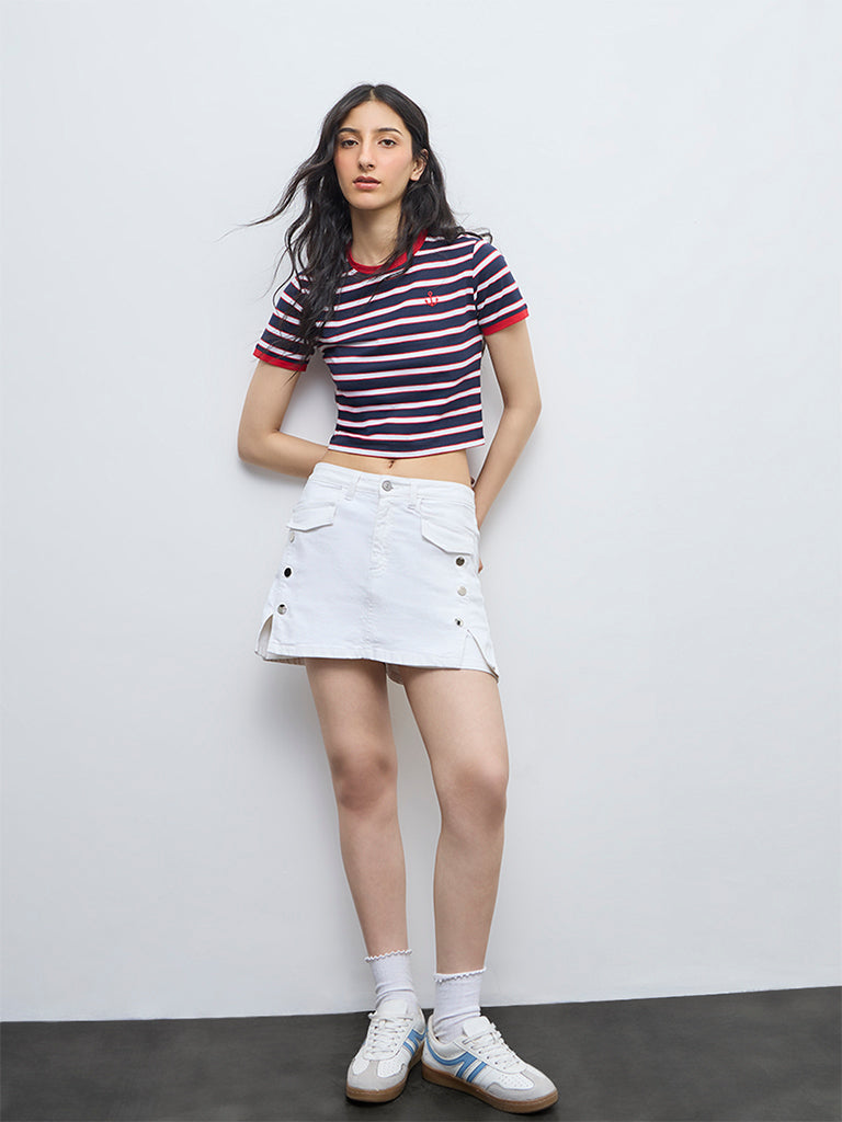 Nuon Navy Stripe Printed Cotton-Blend T-Shirt