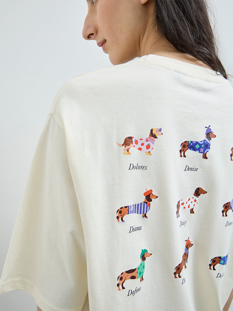 Nuon Cream Printed Cotton T-Shirt