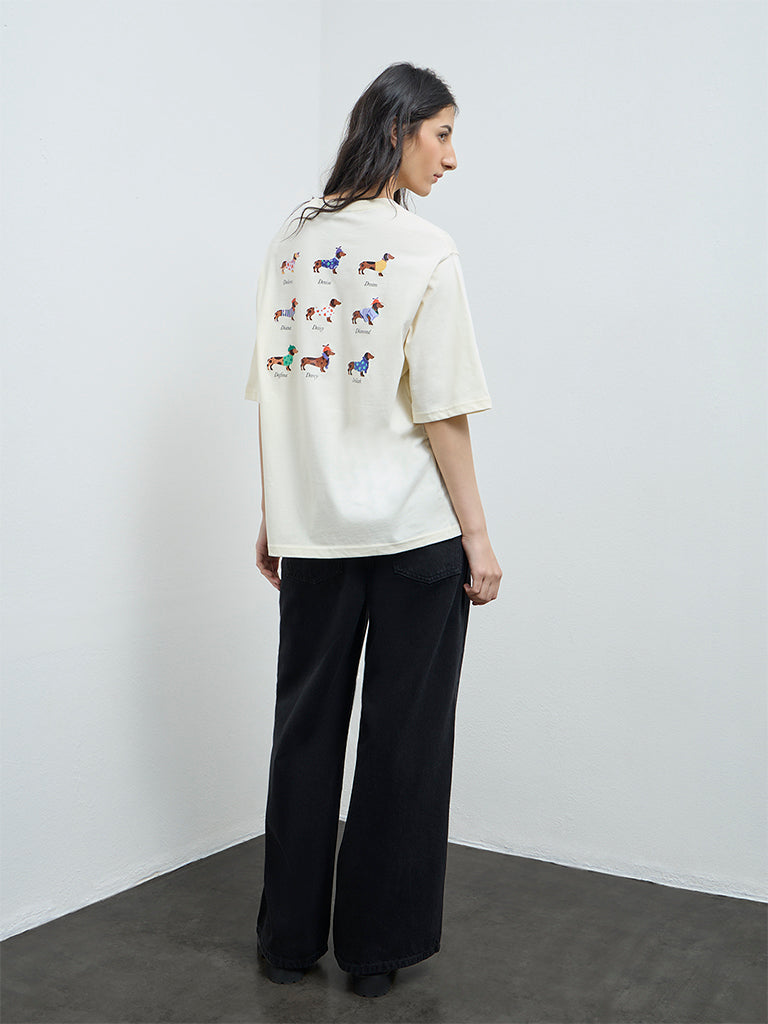 Nuon Cream Printed Cotton T-Shirt