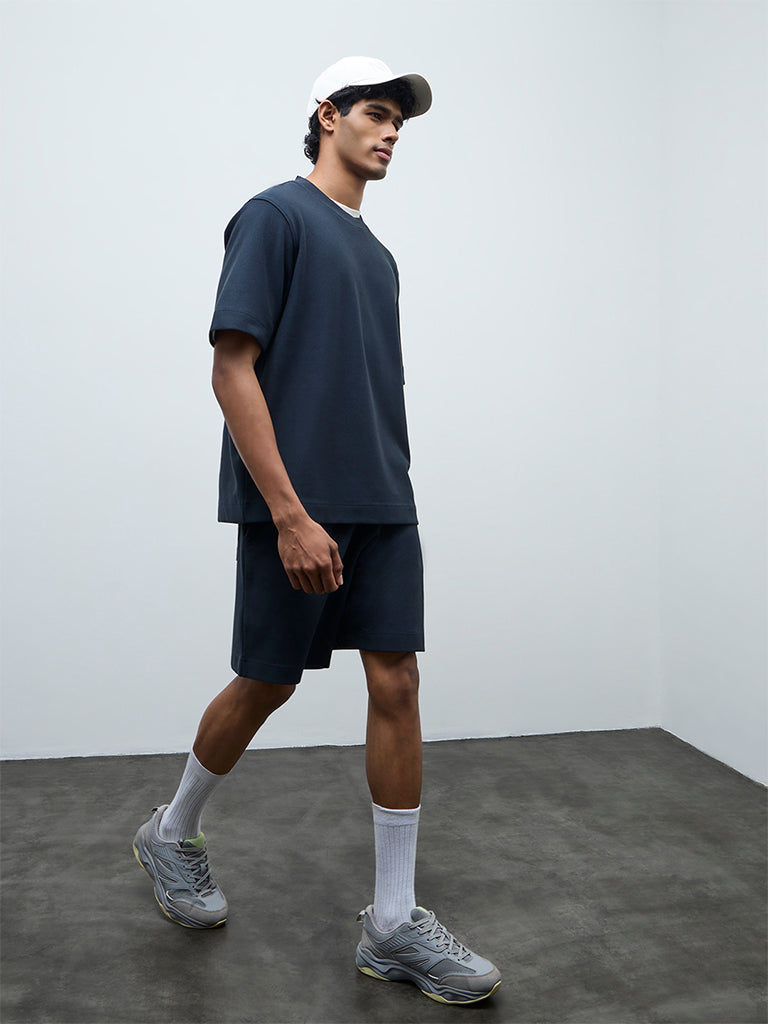 Nuoflexx Teal Ribbed Relaxed-Fit Cotton-Blend T-Shirt