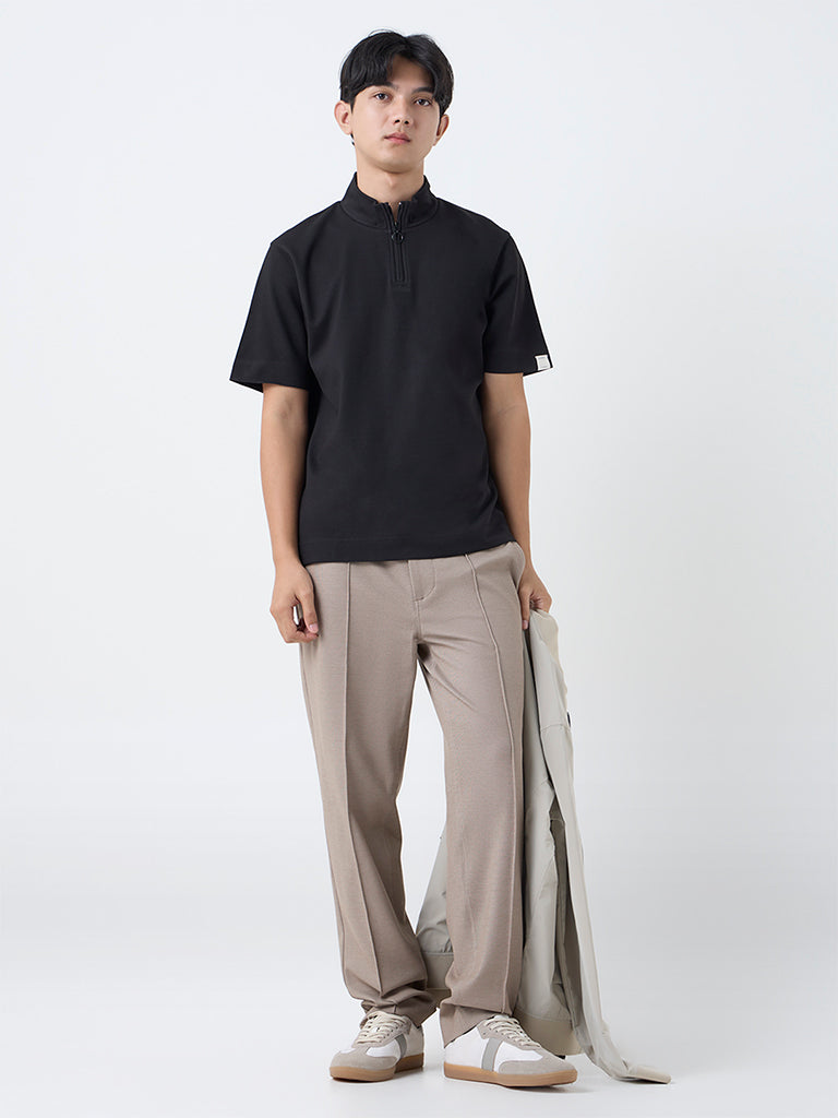 Studiofit Black Slim-Fit Quarter-Zip T-Shirt