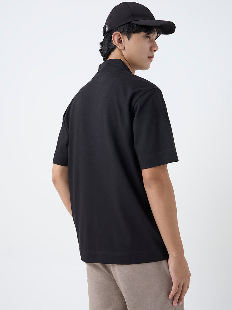 Studiofit Black Slim-Fit Quarter-Zip T-Shirt