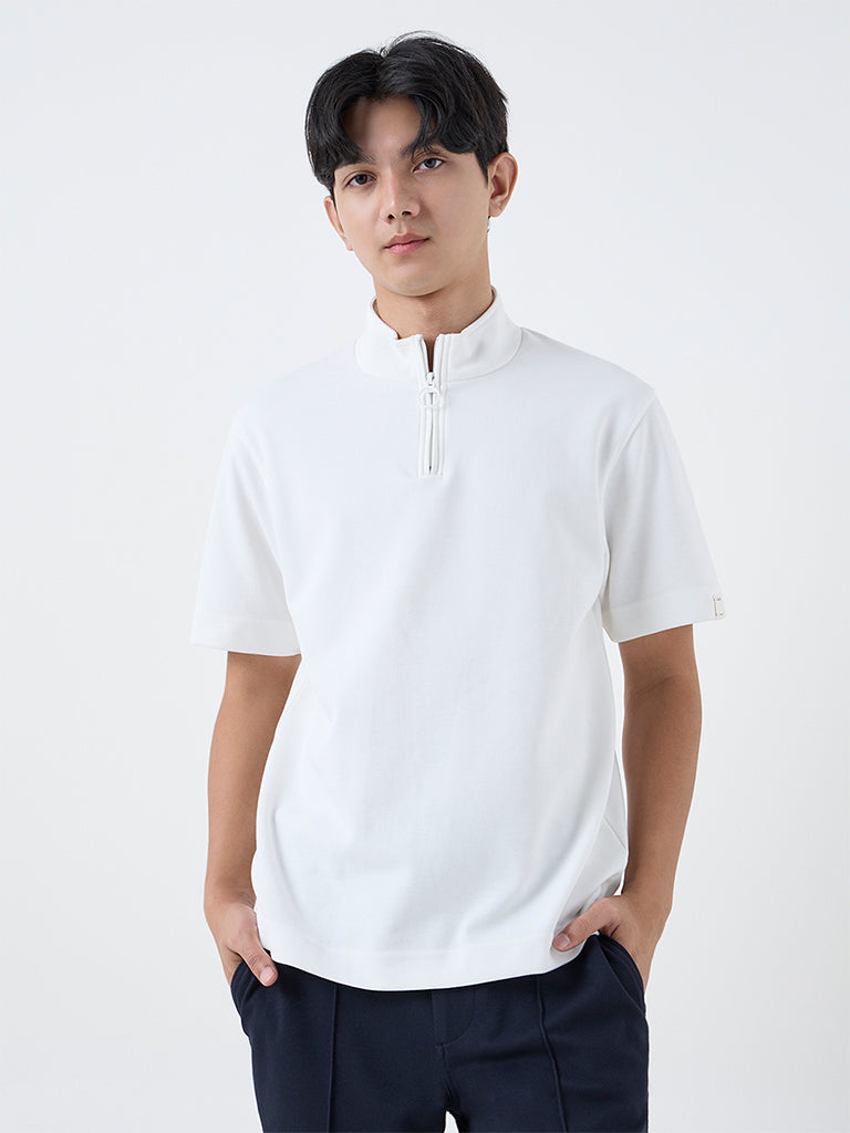 Studiofit White Slim-Fit Quarter-Zip T-Shirt