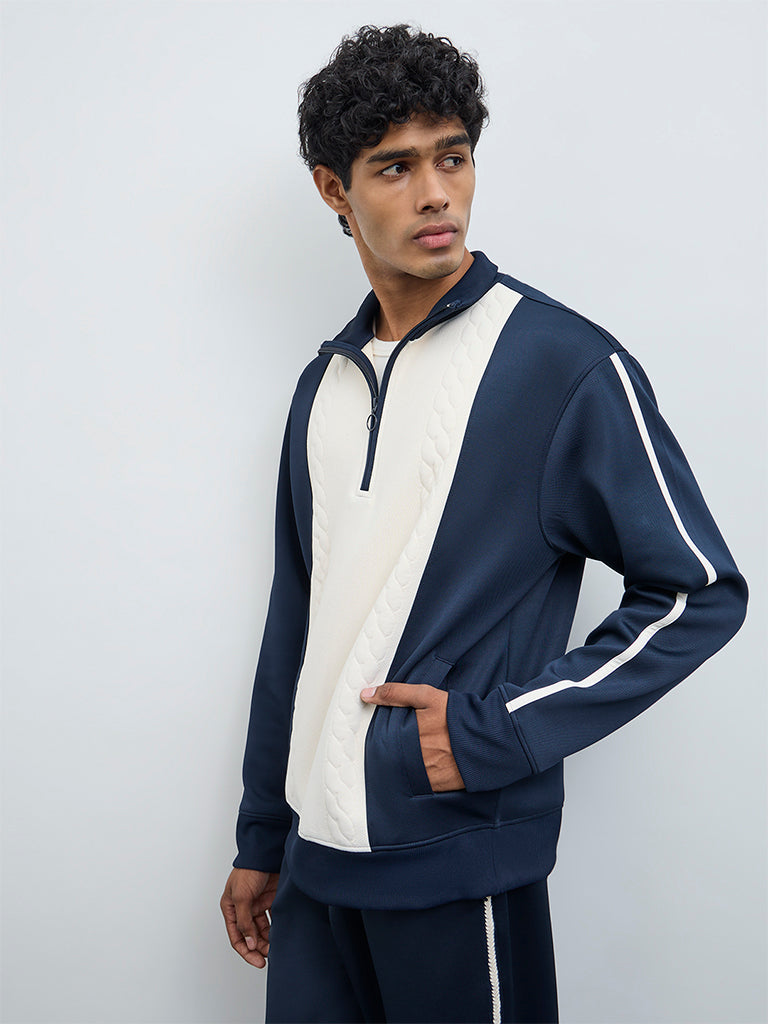 Nuoflexx Navy Colour-Blocked Relaxed-Fit Sweatshirt