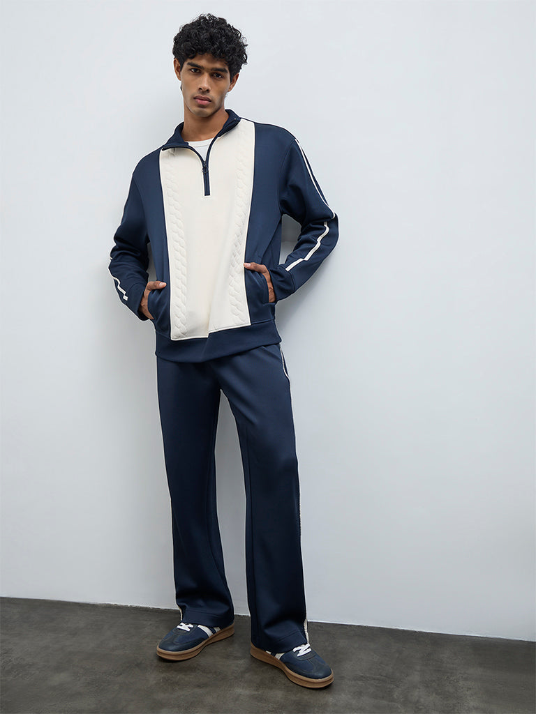 Nuoflexx Navy Colour-Blocked Relaxed-Fit Sweatshirt