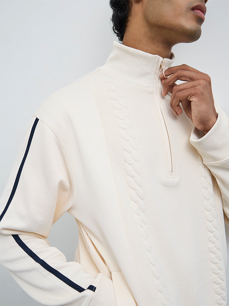 Nuoflexx Off-White Cable-Knit Relaxed-Fit Sweatshirt