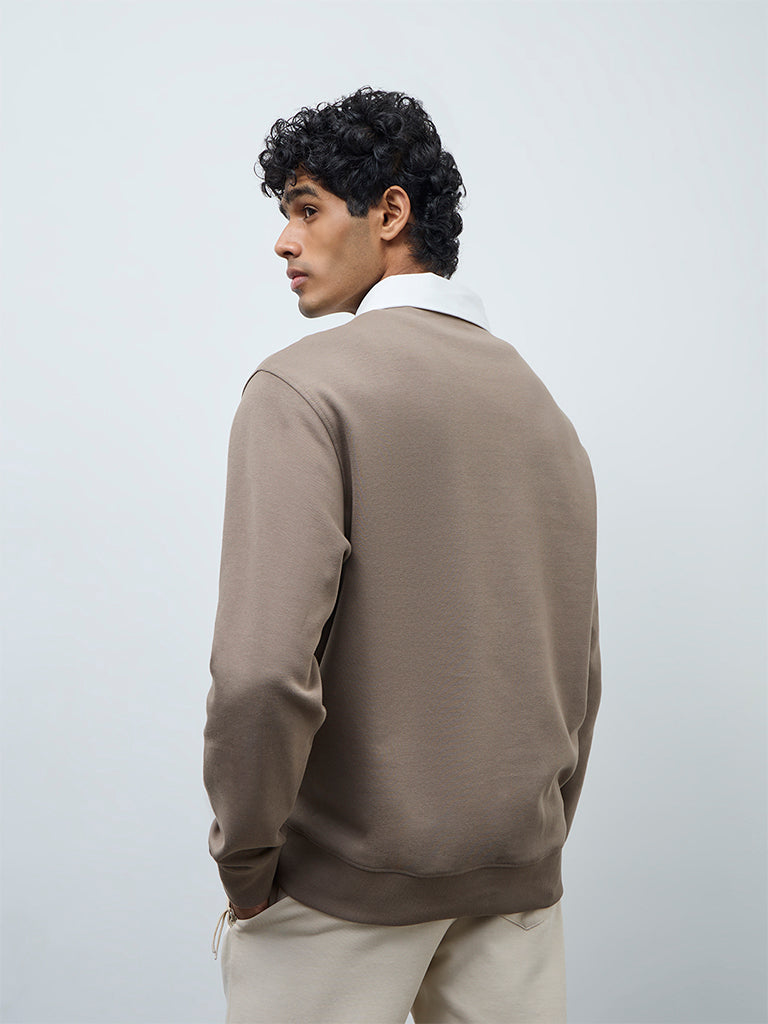 Nuoflexx Taupe Text Detailed Relaxed-Fit Polo T-Shirt
