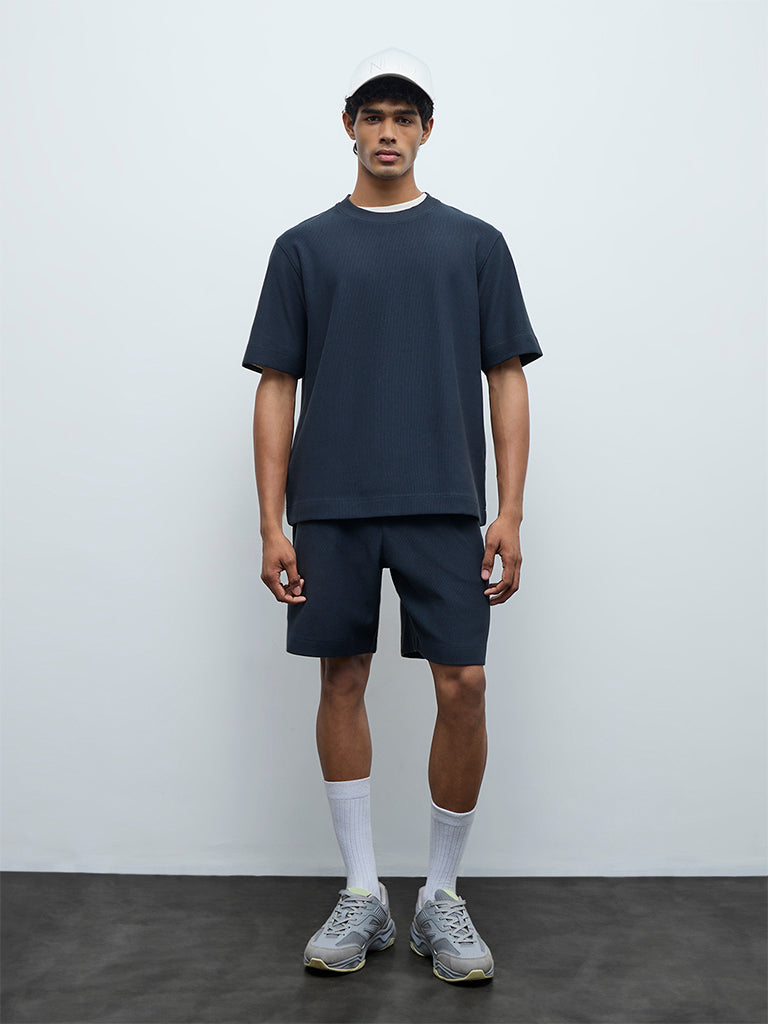 Nuoflexx Teal Relaxed-Fit Mid-Rise Cotton-Blend Shorts
