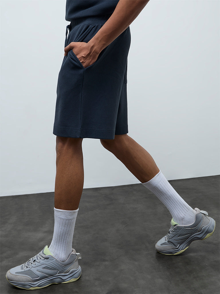 Nuoflexx Teal Relaxed-Fit Mid-Rise Cotton-Blend Shorts