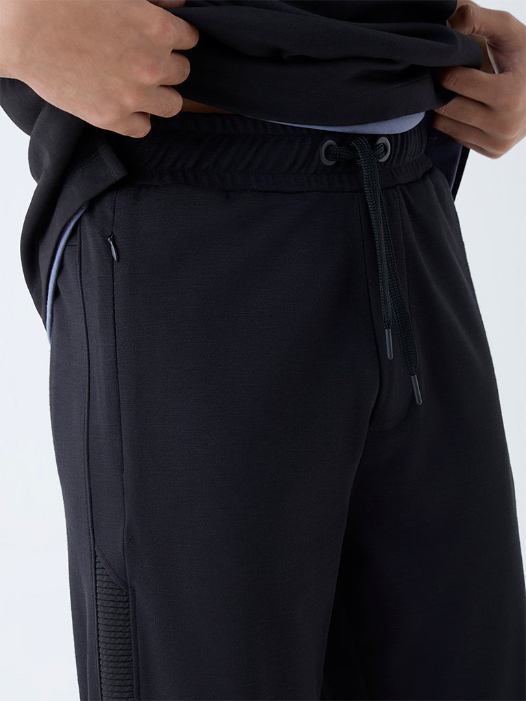 Studiofit Black Relaxed-Fit Mid-Rise Track Pants
