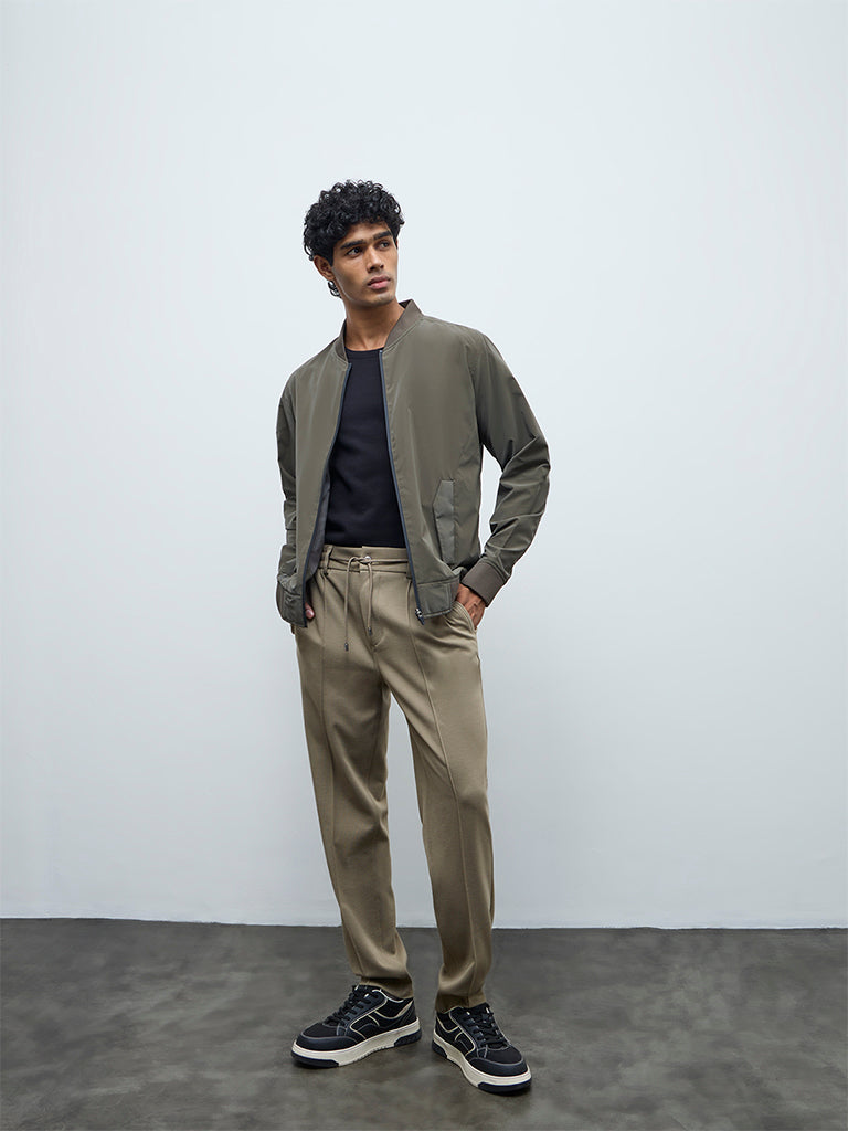 Nuoflexx Taupe Pipeline-Detail Relaxed-Fit Mid-Rise Pants