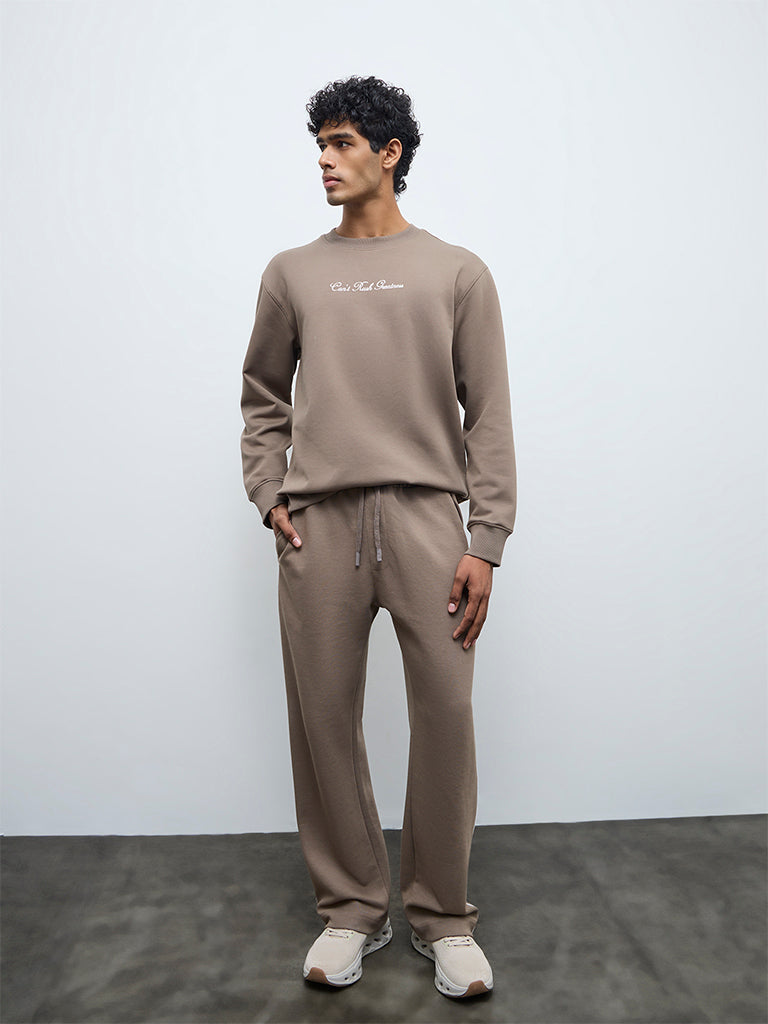 Nuoflexx Taupe Striped Relaxed-Fit Mid-Rise Track Pants