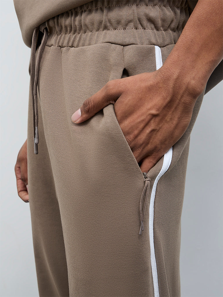 Nuoflexx Taupe Striped Relaxed-Fit Mid-Rise Track Pants