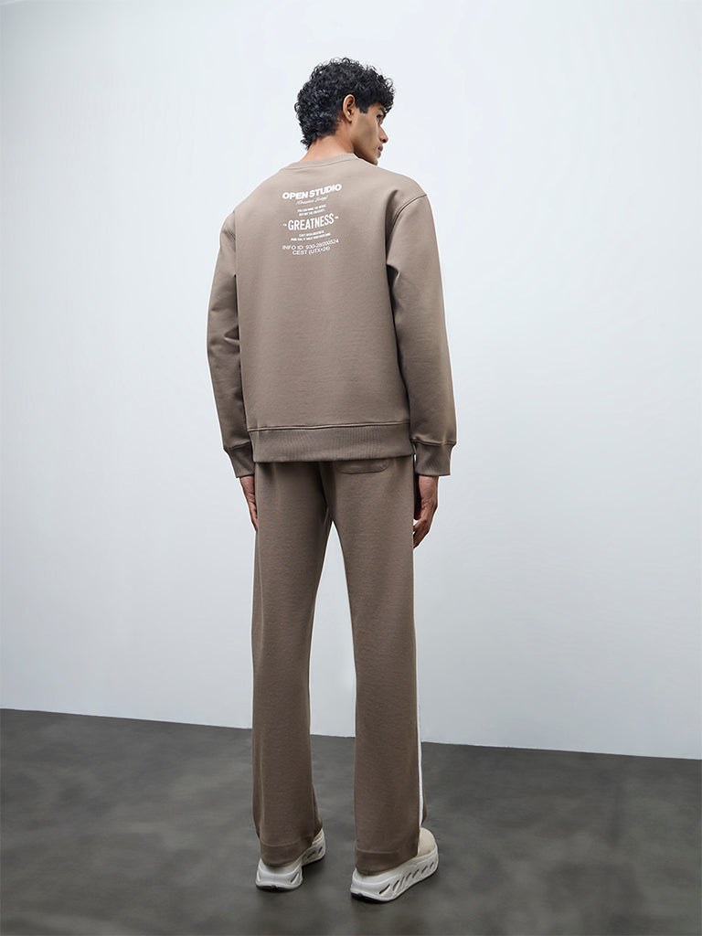 Nuoflexx Taupe Striped Relaxed-Fit Mid-Rise Track Pants