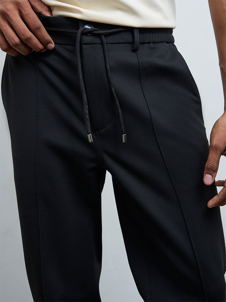 Nuoflexx Black Pipeline-Detail Relaxed-Fit Mid-Rise Pants