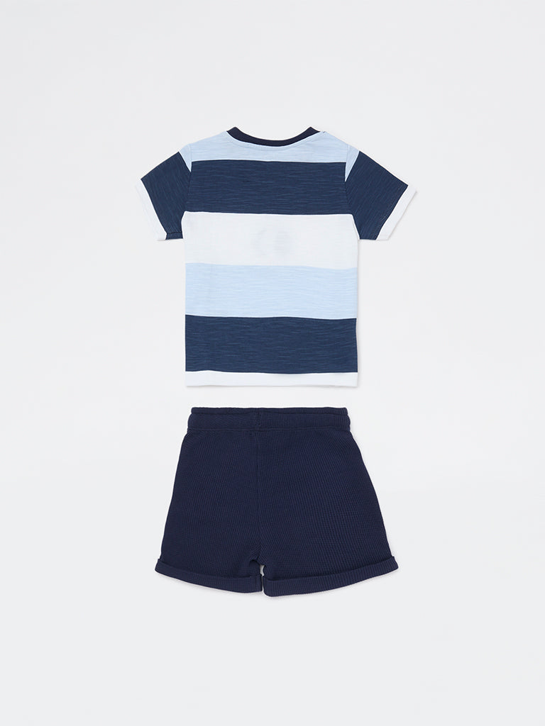 HOP Baby Boys Blue Printed Cotton T-Shirt and Shorts Set