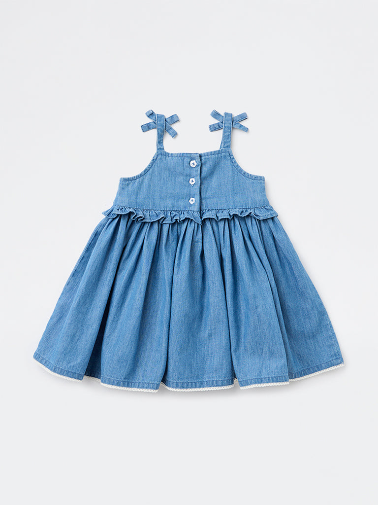 HOP Baby Girls Blue Smocked A-Line Cotton Dress