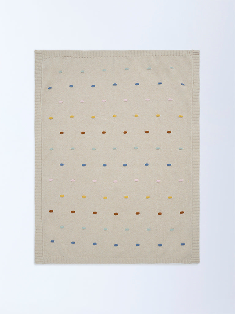 HOP Baby Boys Beige Knit-Textured Cotton Blanket