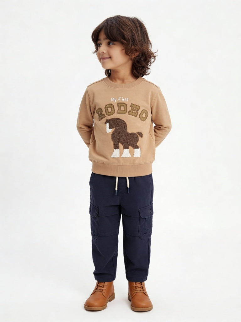 HOP Kids Boys Brown Animal Design Cotton-Blend Sweatshirt