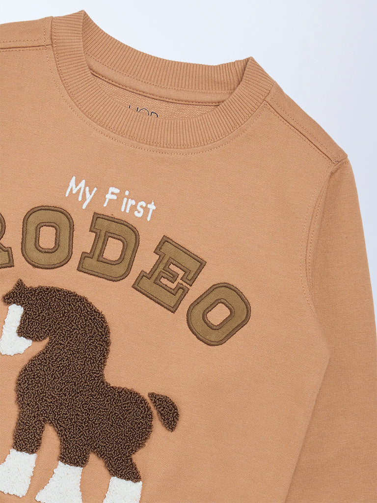 HOP Kids Boys Brown Animal Design Cotton-Blend Sweatshirt