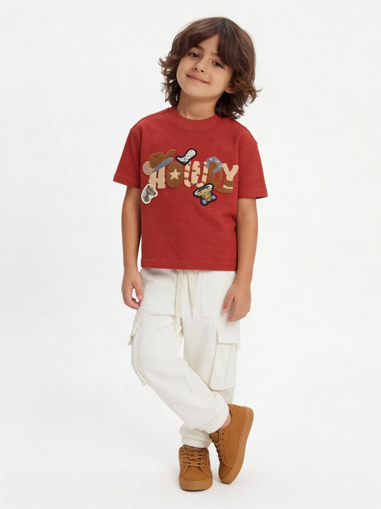 HOP Kids Boys Cream Cargo-Style Mid-Rise Cotton Pants