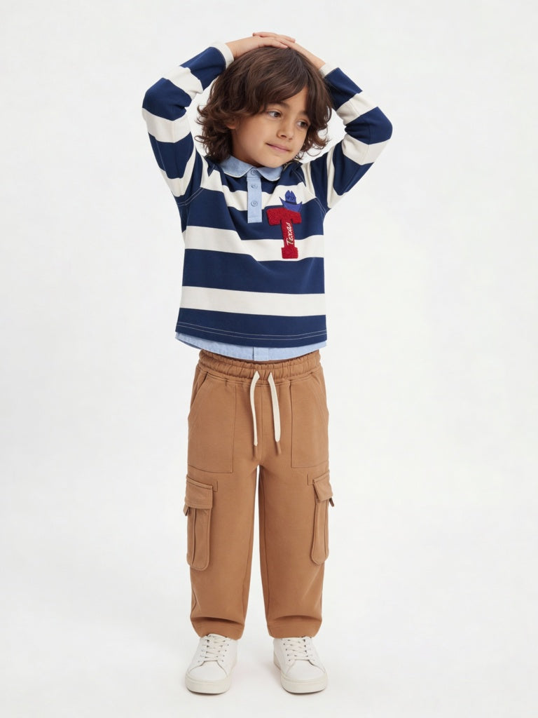 HOP Kids Boys Light Brown Mid-Rise Cotton Cargo Pants