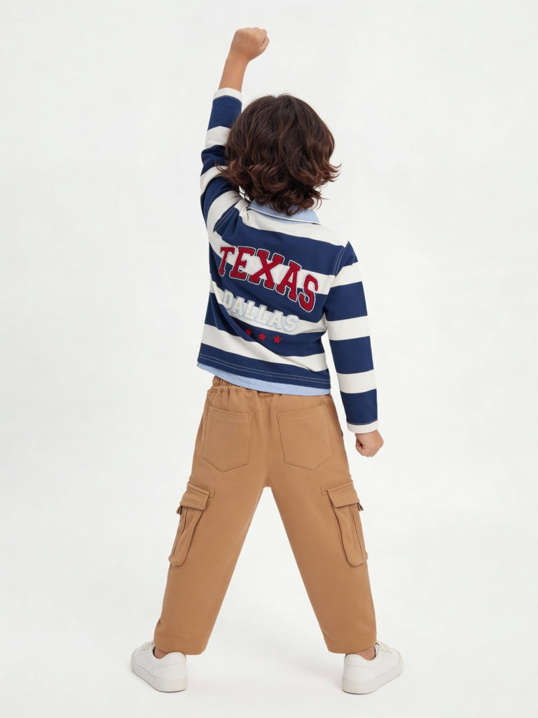 HOP Kids Boys Light Brown Mid-Rise Cotton Cargo Pants