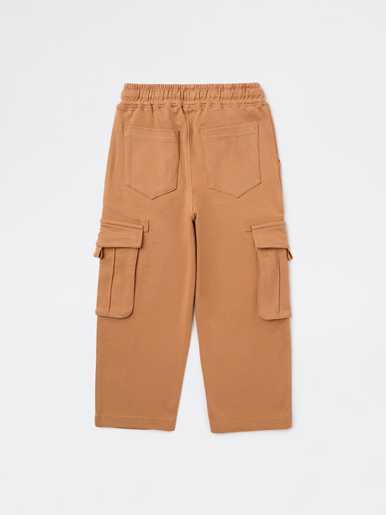 HOP Kids Boys Light Brown Mid-Rise Cotton Cargo Pants