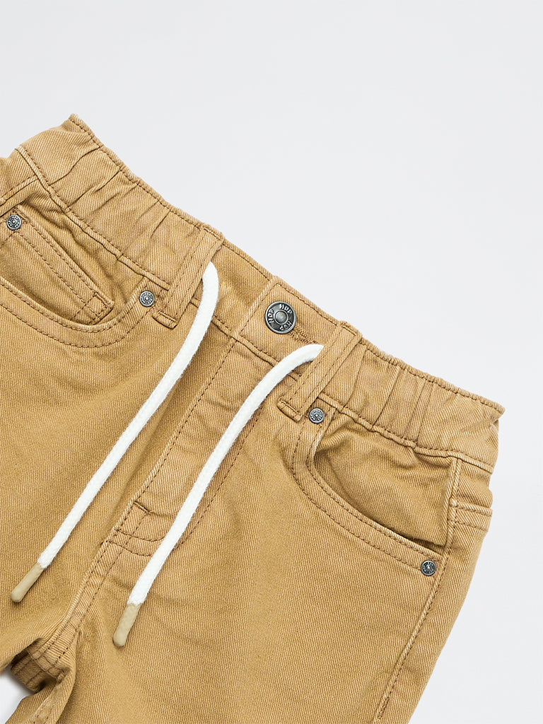 HOP Kids Boys Mustard Mid-Rise Denim Shorts