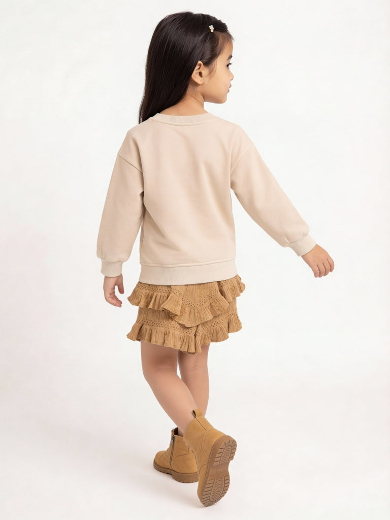 HOP Kids Girls Beige Embroidered Cotton-Blend Sweatshirt