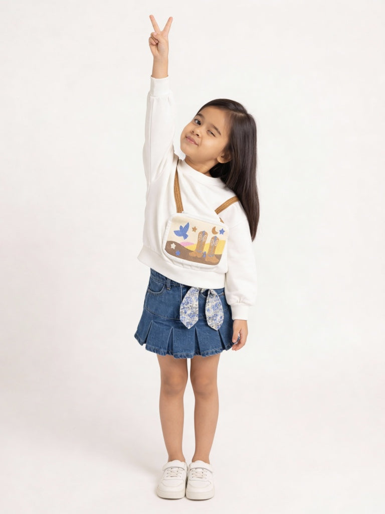 HOP Kids Girls White Embroidered Cotton-Blend Sweatshirt