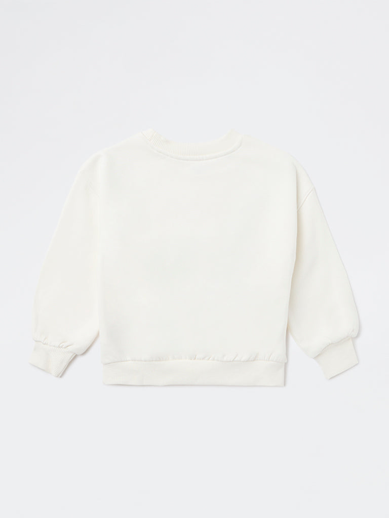 HOP Kids Girls White Embroidered Cotton-Blend Sweatshirt