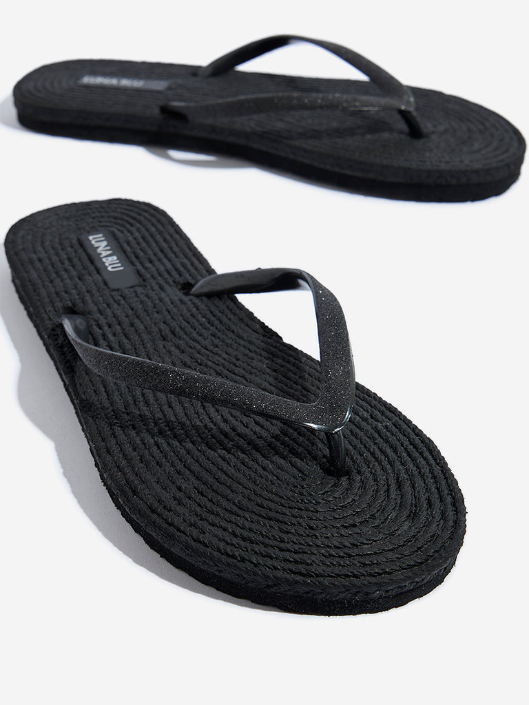 LUNA BLU Black Textured Flip-Flops