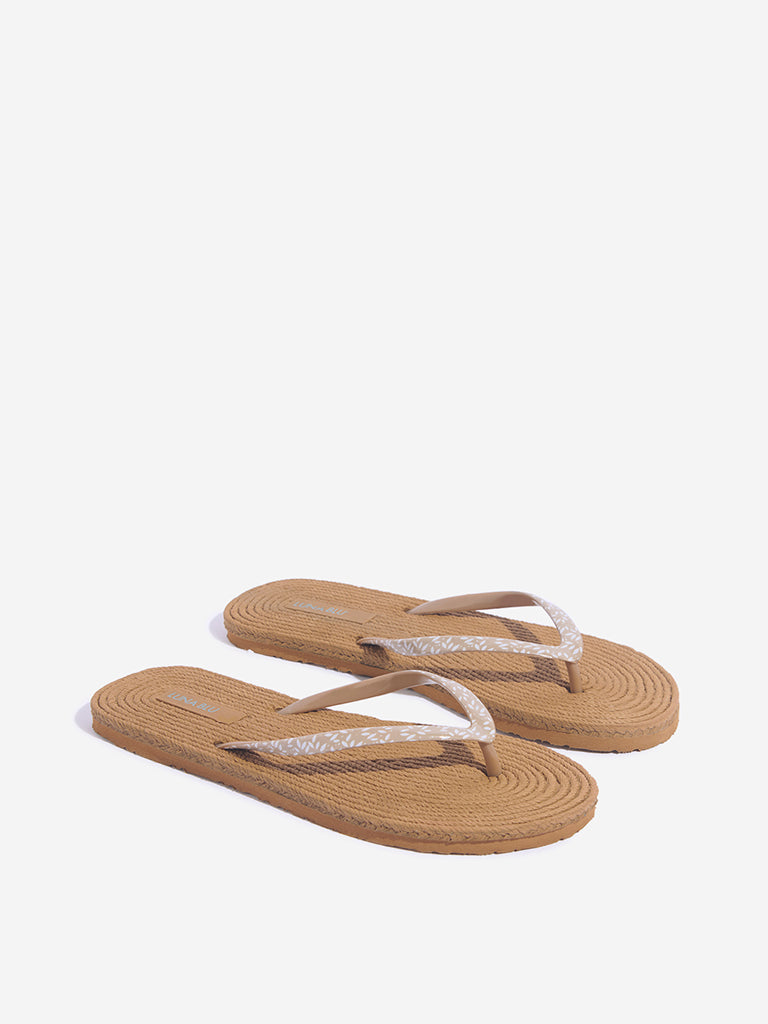 LUNA BLU Taupe Woven-Textured Flip-Flops