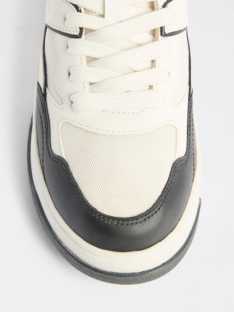 LUNA BLU White Mesh-Detailed Lace-Up Sneakers