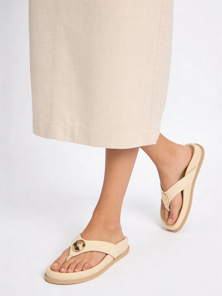 LUNA BLU Ivory Metal-Detailed Thong Strap Sandals