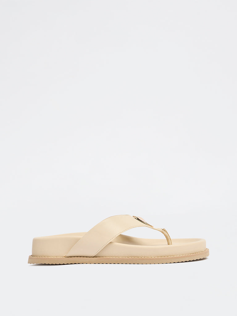 LUNA BLU Ivory Metal-Detailed Thong Strap Sandals