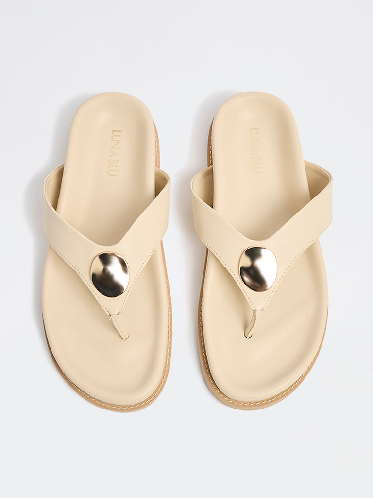 LUNA BLU Ivory Metal-Detailed Thong Strap Sandals