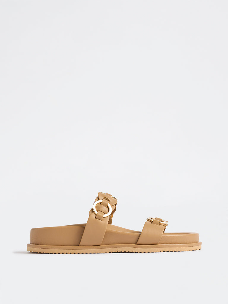 LUNA BLU Beige Ring-Detailed Dual Strap Sandals
